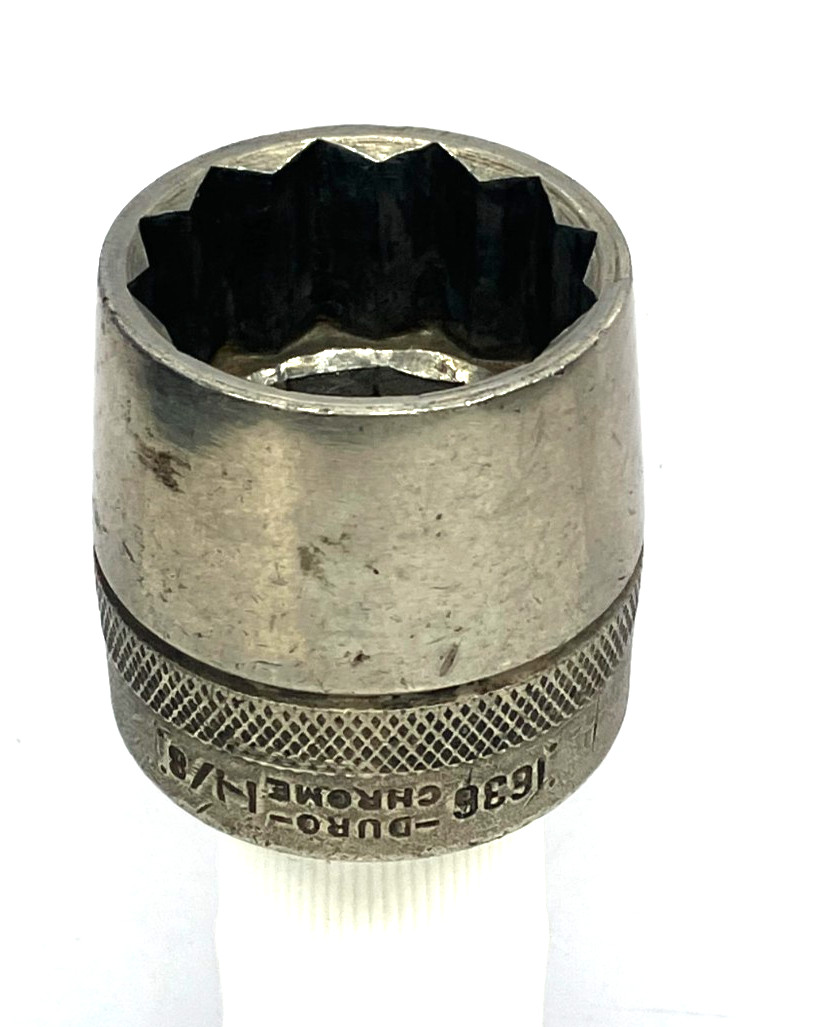 Duro Chrome 1-1/8″ Inch Socket 12 point 1/2” Drive 1636 Knurled Vintage