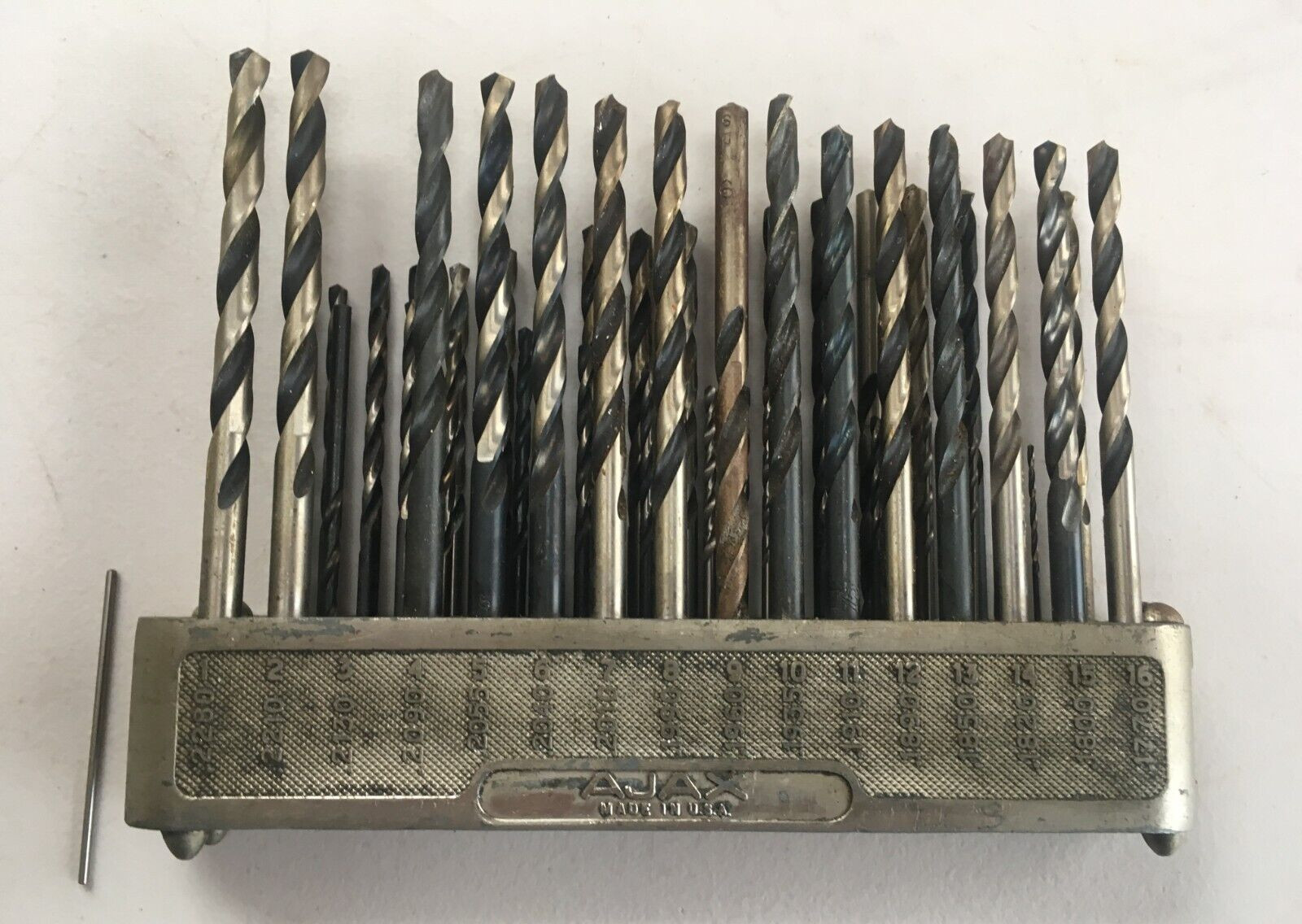 Vintage AJAX Machinist Drill Bit Index Holder Folding Triangle Stand w/bits 1-60