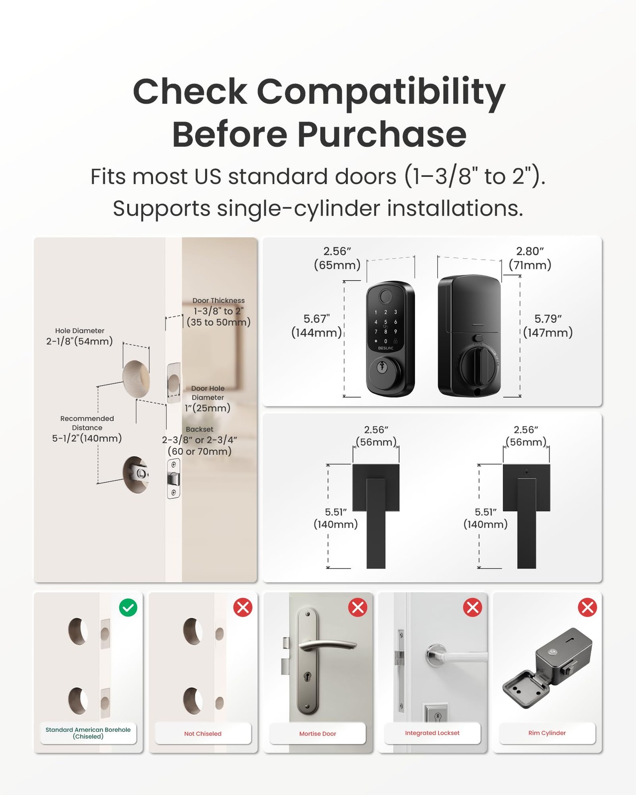 DESLOC B200 Fingerprint Smart Lock with 2 Lever Handles, Keyless Entry Black
