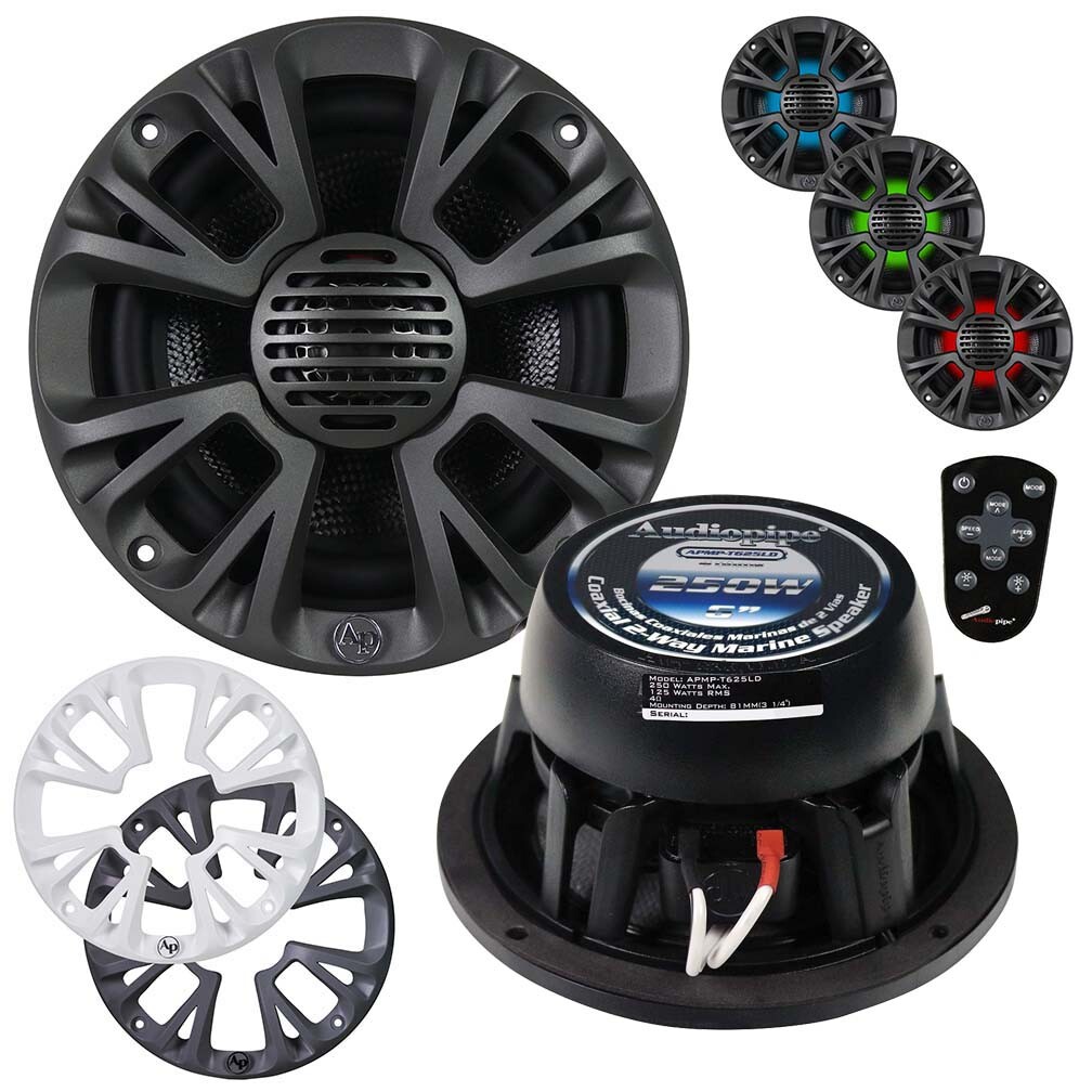 Audiopipe 6″ 2-Way Marine Speaker With Led Lights 500W Max Grills Included Apmp-