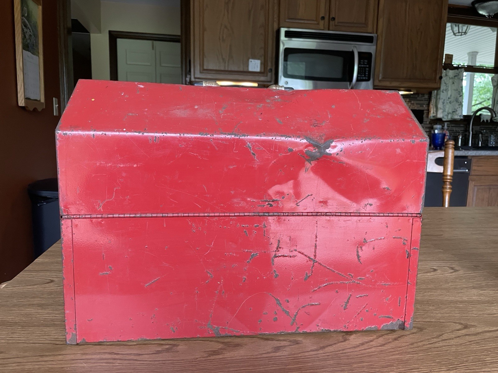 Vintage Craftsman Red #6536 Tombstone Metal Tool Box 4 Cantilever Roof Trays 18″