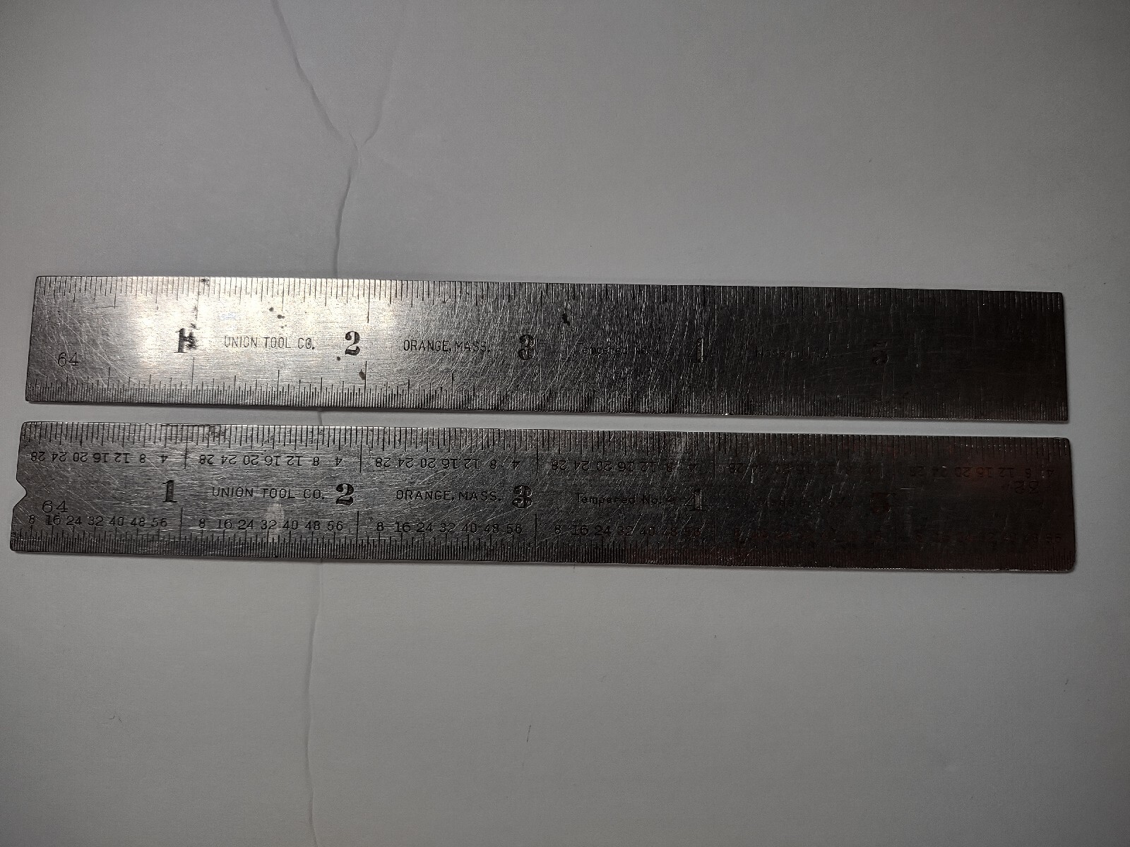 2 Vtg Union Tool Company 6″ Tempered Steel Ruler Square Orange, Mass USA A8A