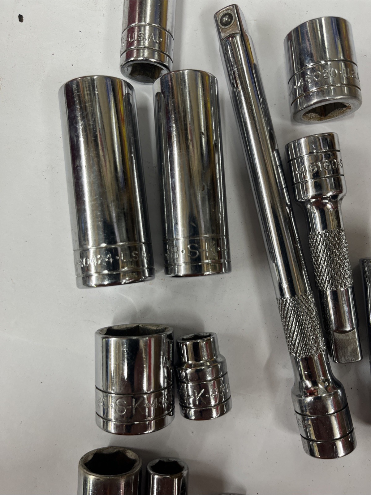 12 PIECE LOT S-K USA Socket Lot SAE 6 POINT 3/8 1/2 9/16 5/8 3/4 EXT BIN F/S