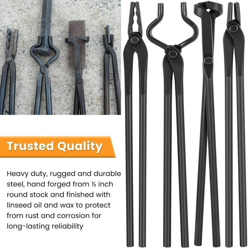 4pcs Knife Making Tongs Set Tools Blacksmith Bladesmith Tong Vise Anvil Forge