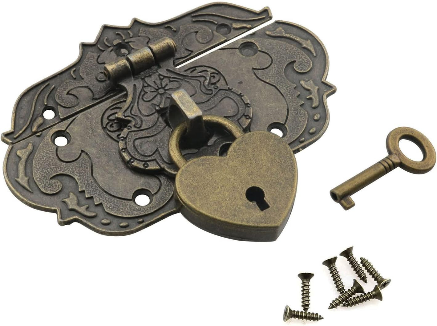 Zinc Alloy Wooden Box Hasp Latch and Heart-Shaped Padlock with Key and Mounting