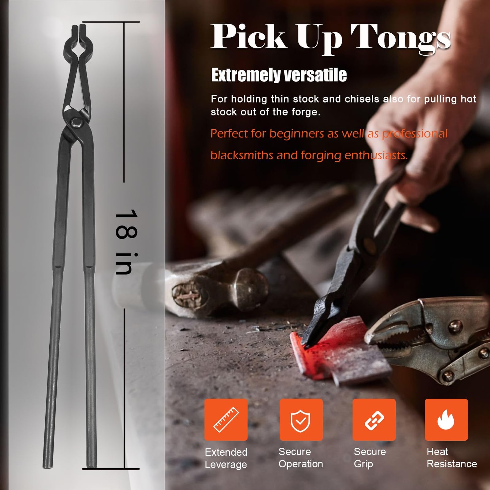 Beginner blacksmith tongs Blacksmith Forge Tong Tools Set Flat Jaw Pick Up