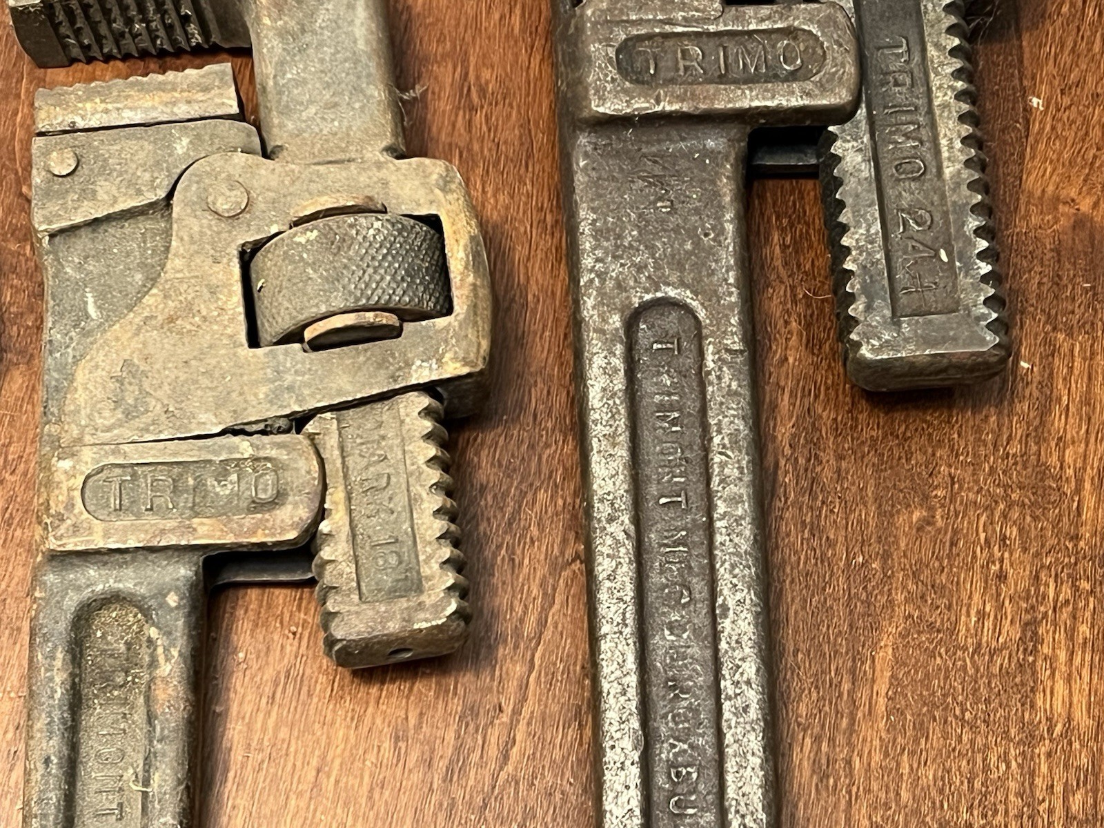 Vintage TRIMO Pipe Wrenches Lot Of 4 Trimont 24in/18in/14in Made In USA VTG TOOL