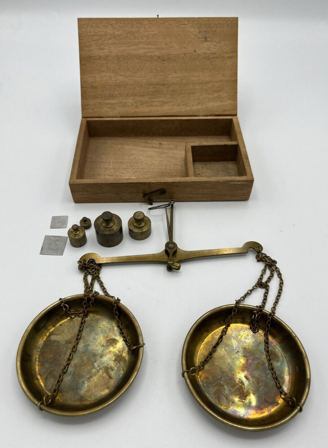 Lampert Brass Scale with Wood Box includes 6 Original Weights