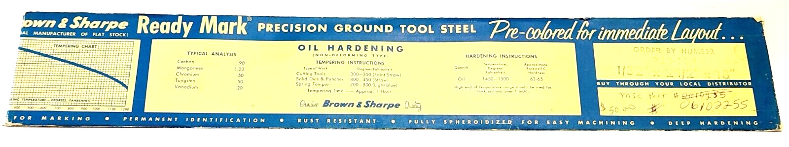 BROWN & SHARPE FLAT GROUND STEEL STOCK 1/32″x2-1/2″x18″ OIL HARDENED (NEW)