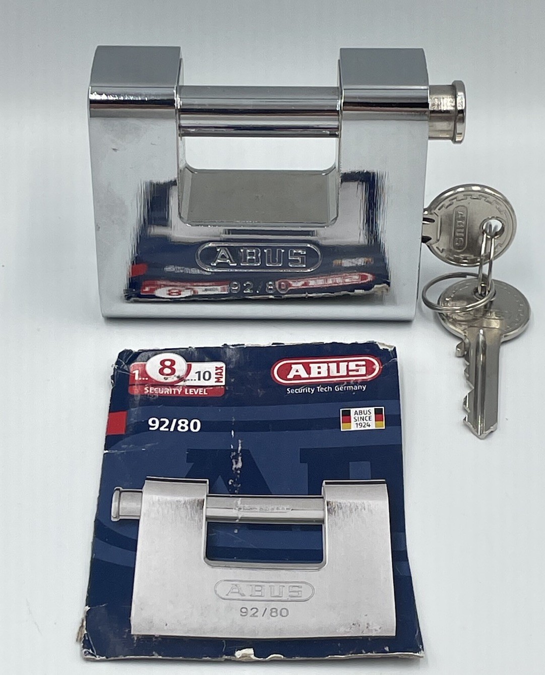 ABUS 92/80 Chrome-plated Solid Brass w/ Steel Jacket Lock, 12mm Bolt *NEW* NoBox