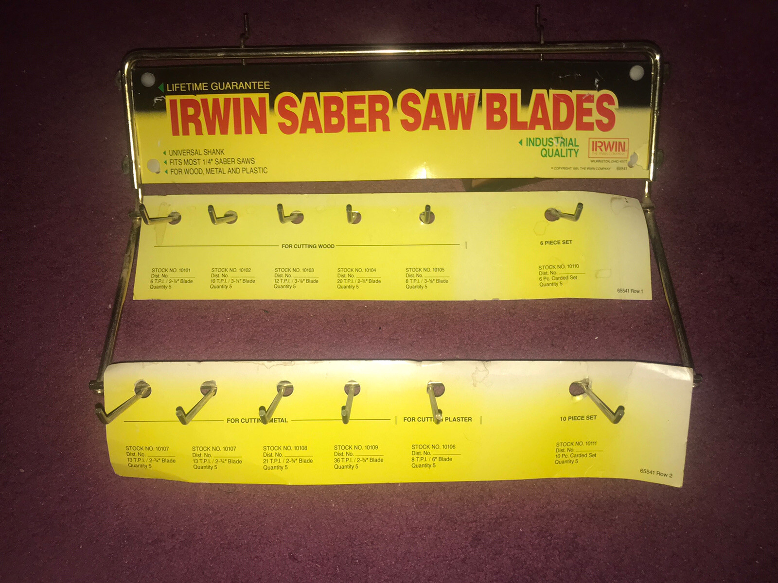 Vintage Irwin Saber Saw Blades Advertising Steel Hanger