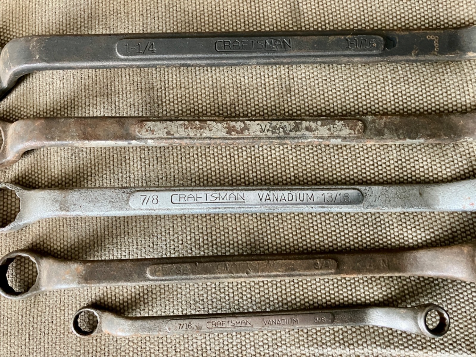 Lot of 5 Vintage Craftsman Offset Box End Wrenches CI – USA – 3/8″ to 1-1/4″
