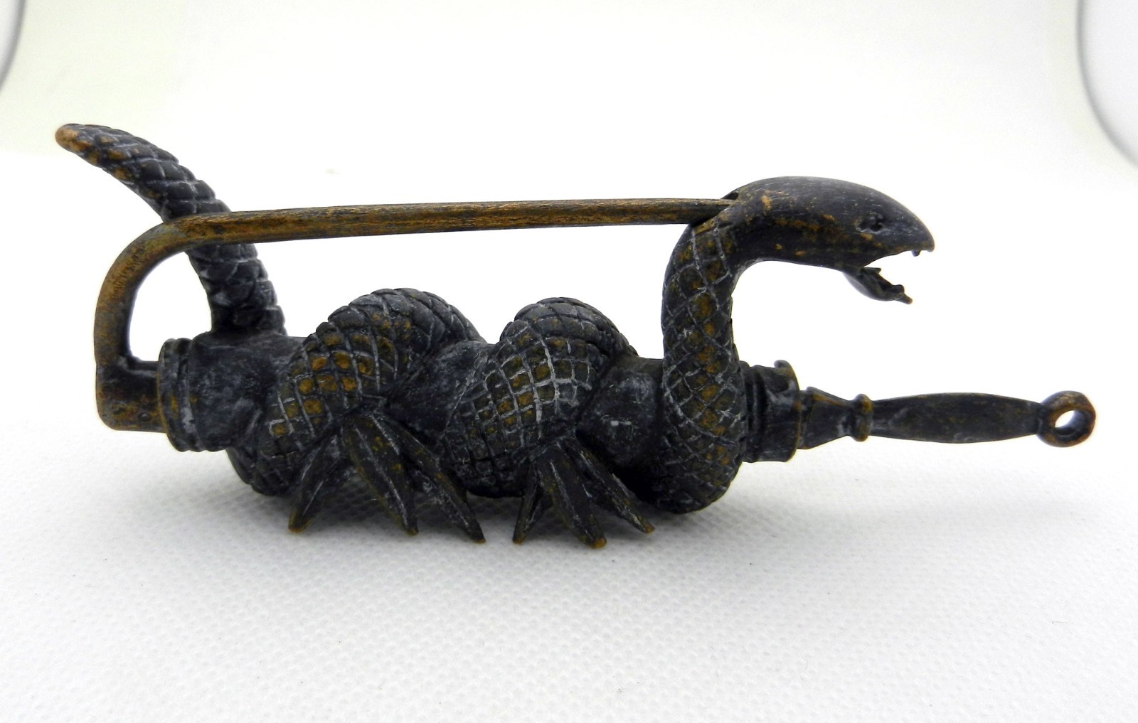 Collectibles Rare Chinese old style Brass Carved snake lock and key