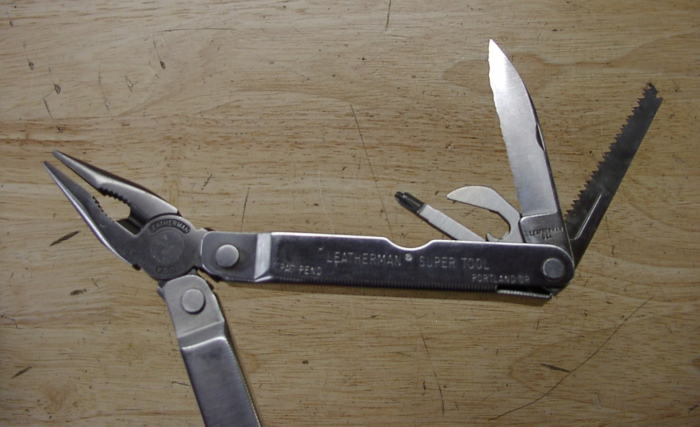 Vntg Leatherman 0595 Super Tool,4-1/2″,W/Orig Leather Case,W/Owner’s Marks