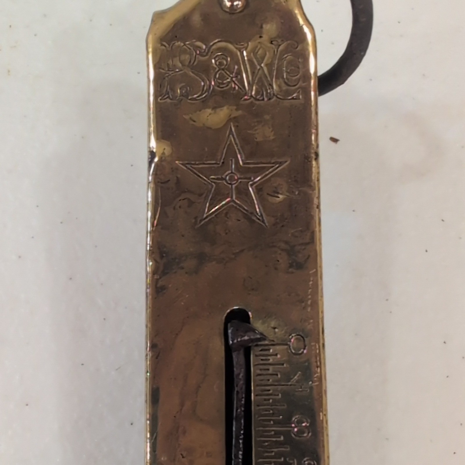 Vintage PS & W Co. Brass Hanging Scale 25 lb Star Antique 8.5 inch 1890-1910
