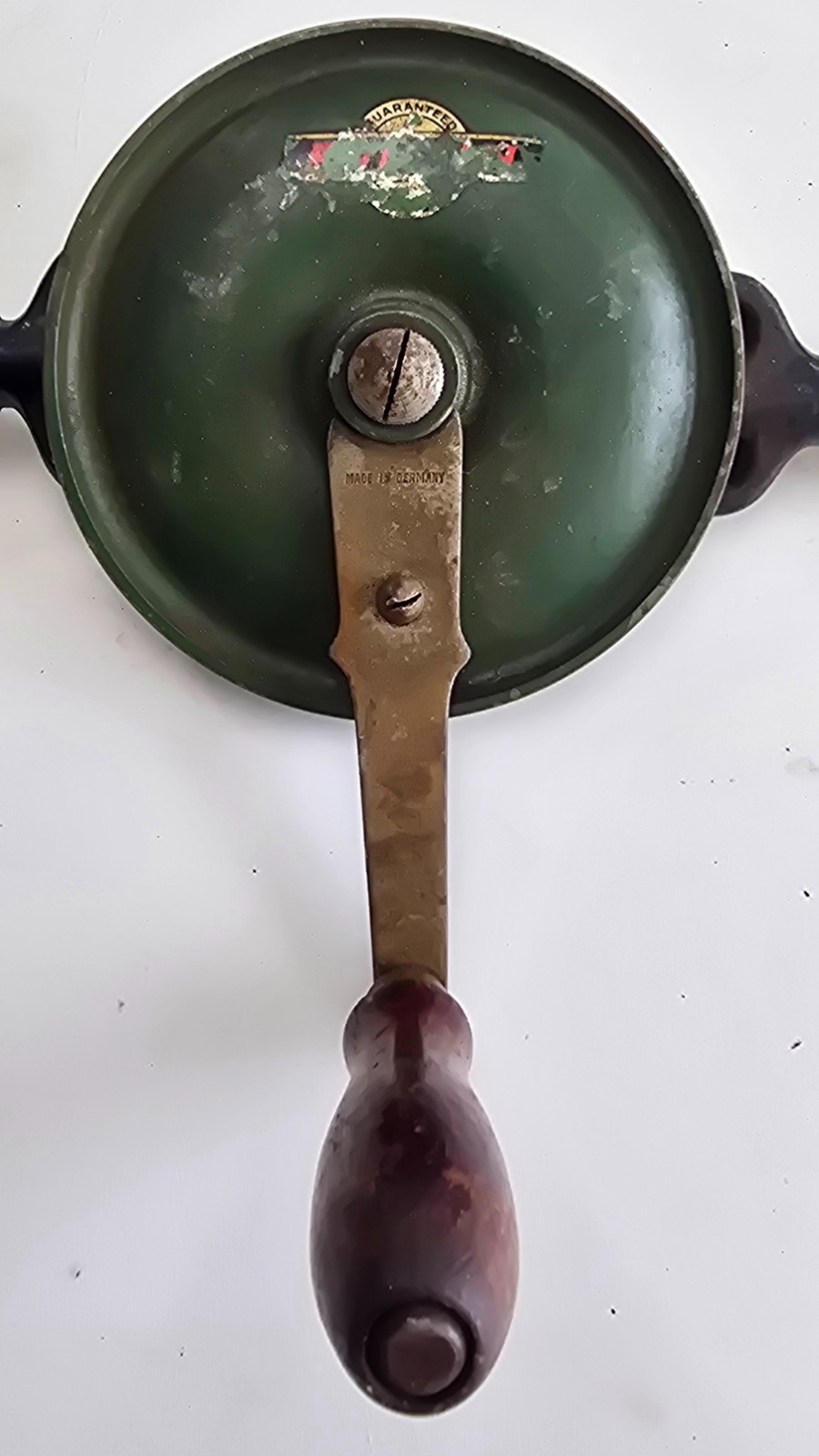 Vintage German Hand Crank Eggbeater Drill Wood Handles Cast Iron Tool 13″