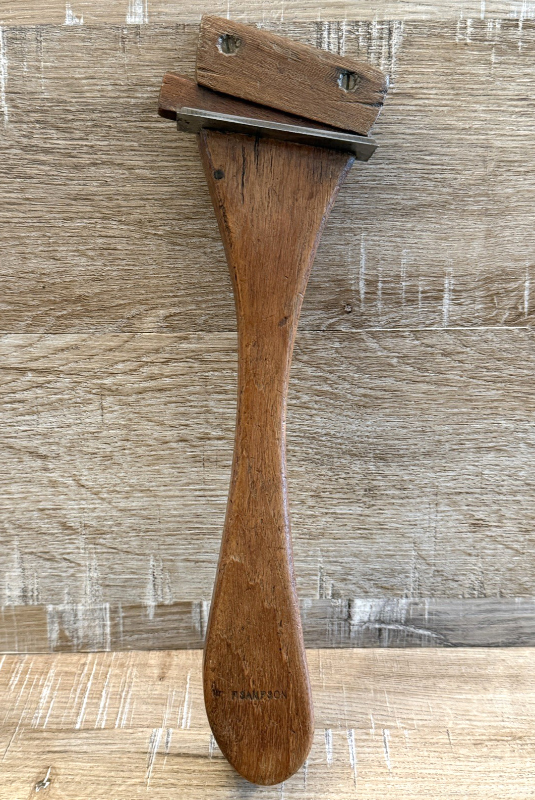 ANTIQUE WOODEN CABINET SCRAPER BOX SCRAPER MARKED P.SAMPSON