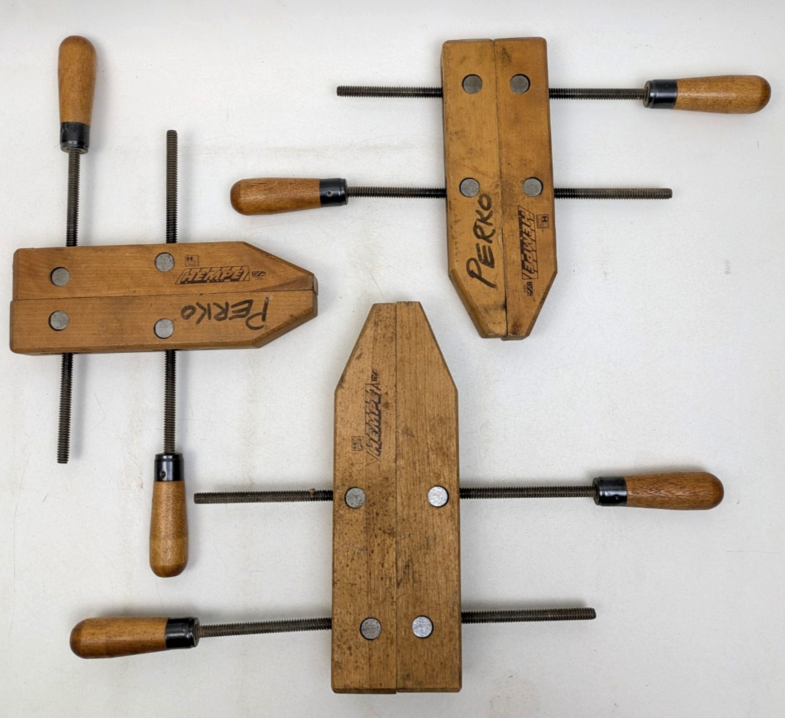 Set of (3) Hempe HMC Wood Hand Screw Clamps 10″ & 12″ Lot Made in the USA