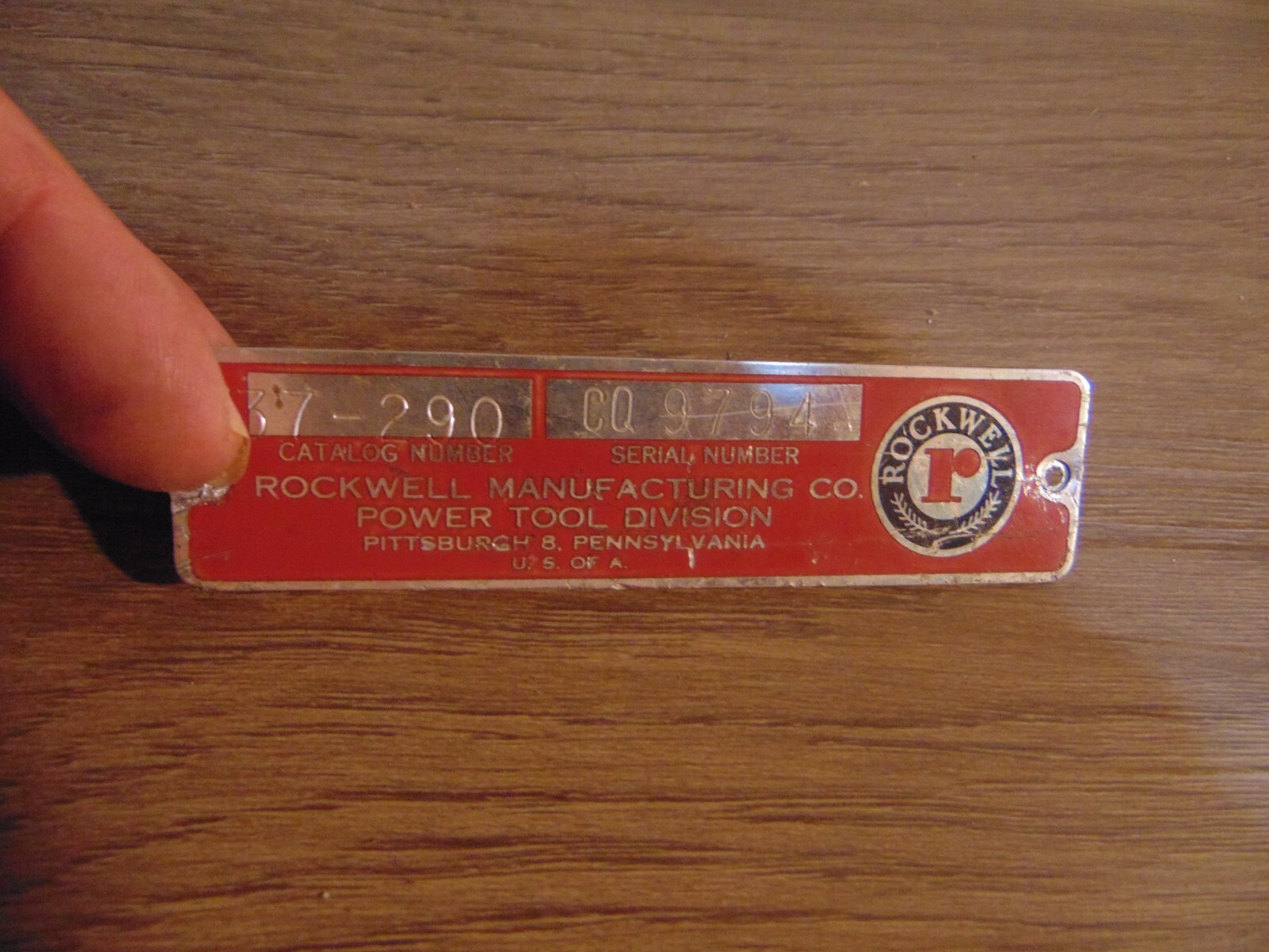 Delta Rockwell 37-290 4″ Deluxe Jointer Rectagular Metal Serial Tag Name Plate