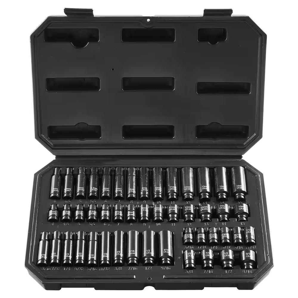 Skyshalo Impact Sockets Set 6 Point Drive Bit Ratchet Tool Kit Case 48 Piece