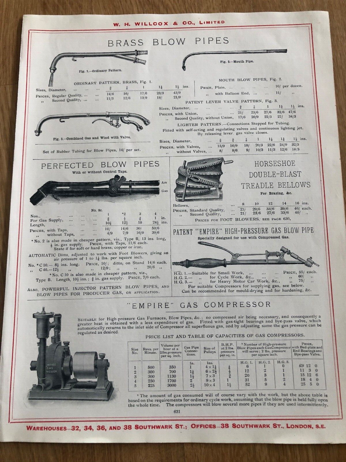 1917 w.h. willcox of london double sided print ! double blast circular bellows
