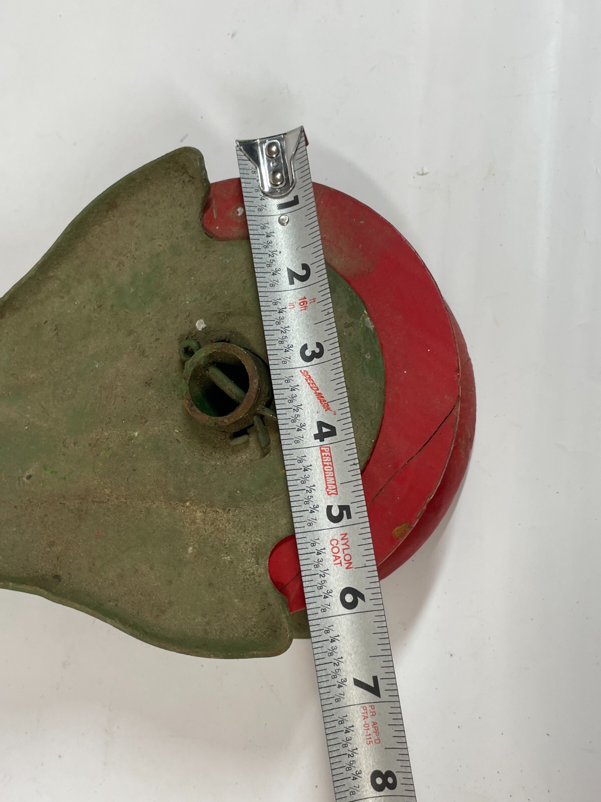 Vintage Cast Iron Green & Red Painted 11″ Single 5.5″ Sheive Farm Barn Pulley
