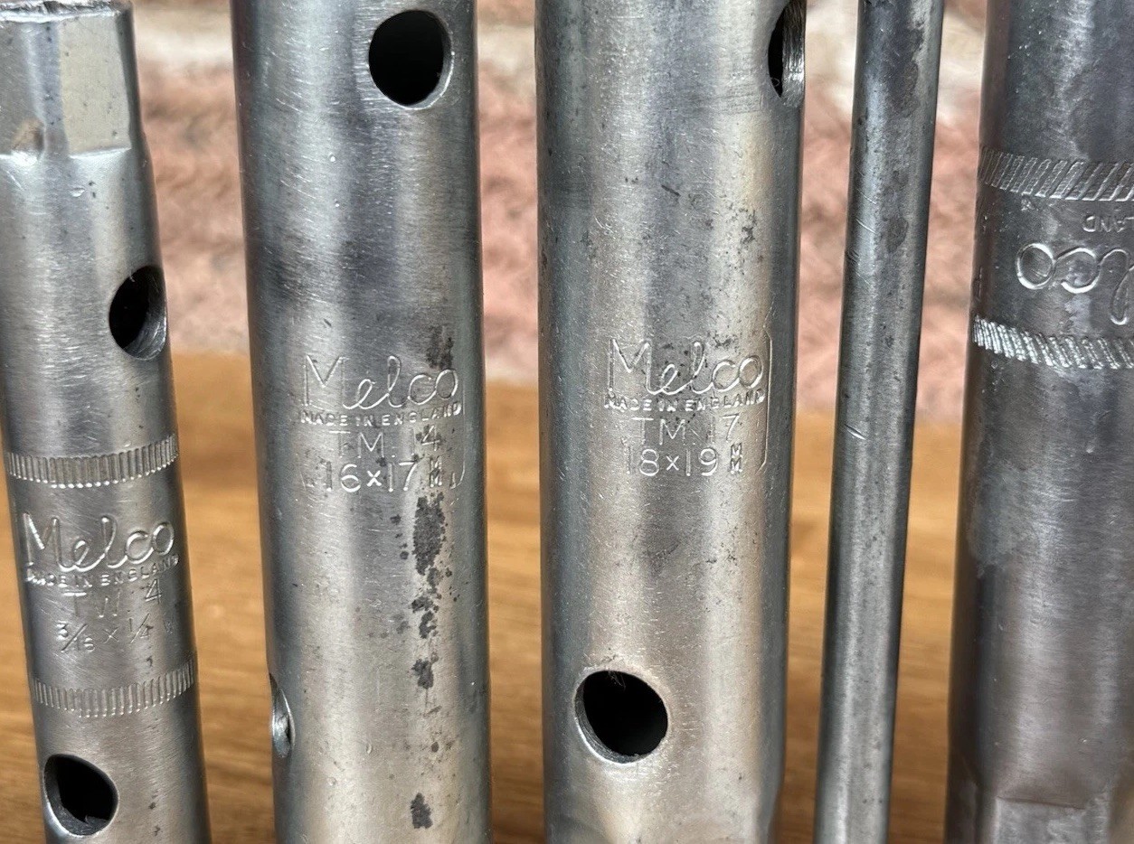 8 Vintage Melco Box Spanners Mechanic Classic Car Motorcycle Old Tool