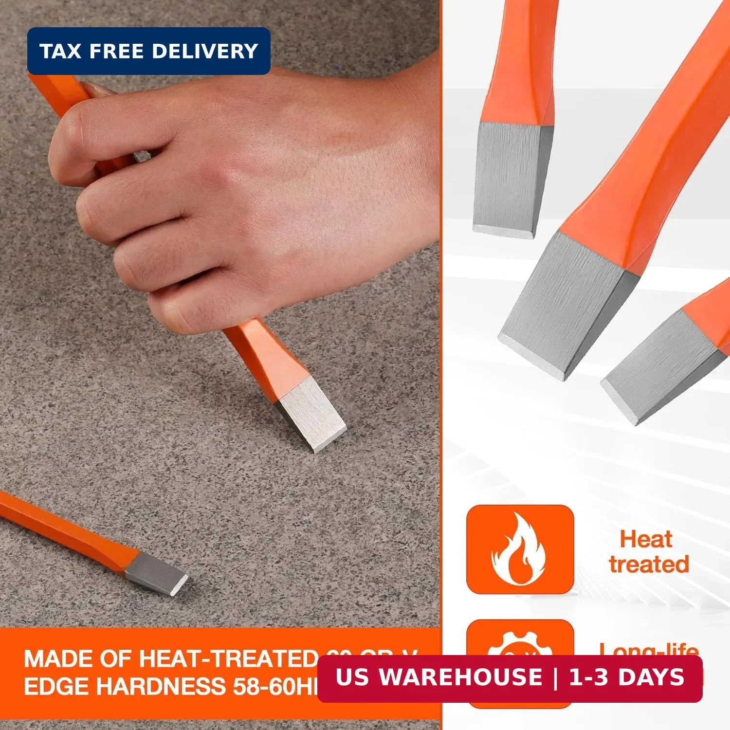 ValueMax 3-Piece Heavy Duty Cold Chisel Set, 3/8-Inch, 1/2-Inch & 5/8-Inch Metal