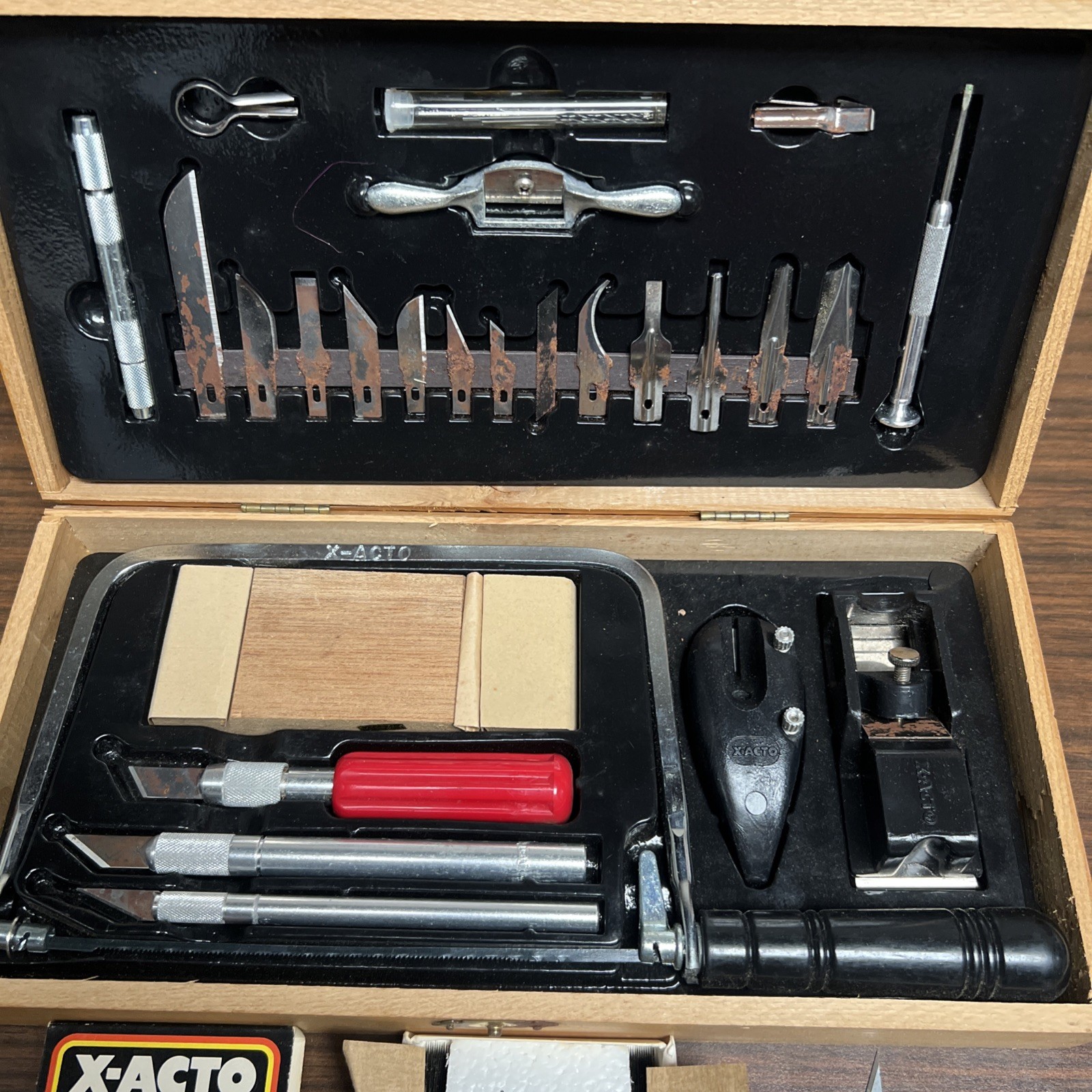 Complete Vintage X-Acto Deluxe Craft Tool Set in Wooden Box – w/ Bulk-Pak Blades