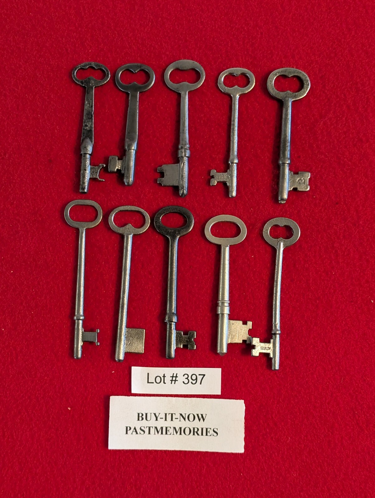 LOT OF 10 OLD VINTAGE ANTIQUE SKELETON KEYS c1880’s, CLEANED-NO RUST!!! LOT#397