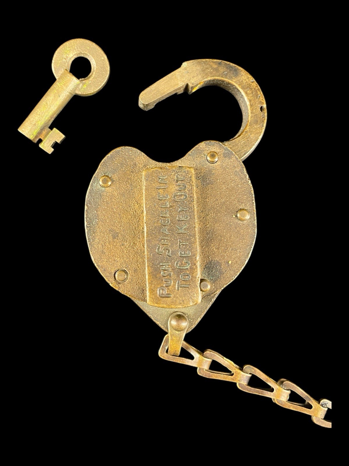 1947 Lock Switch Padlock Attached Chain “Push Shackle In To Get Key Lock Out”