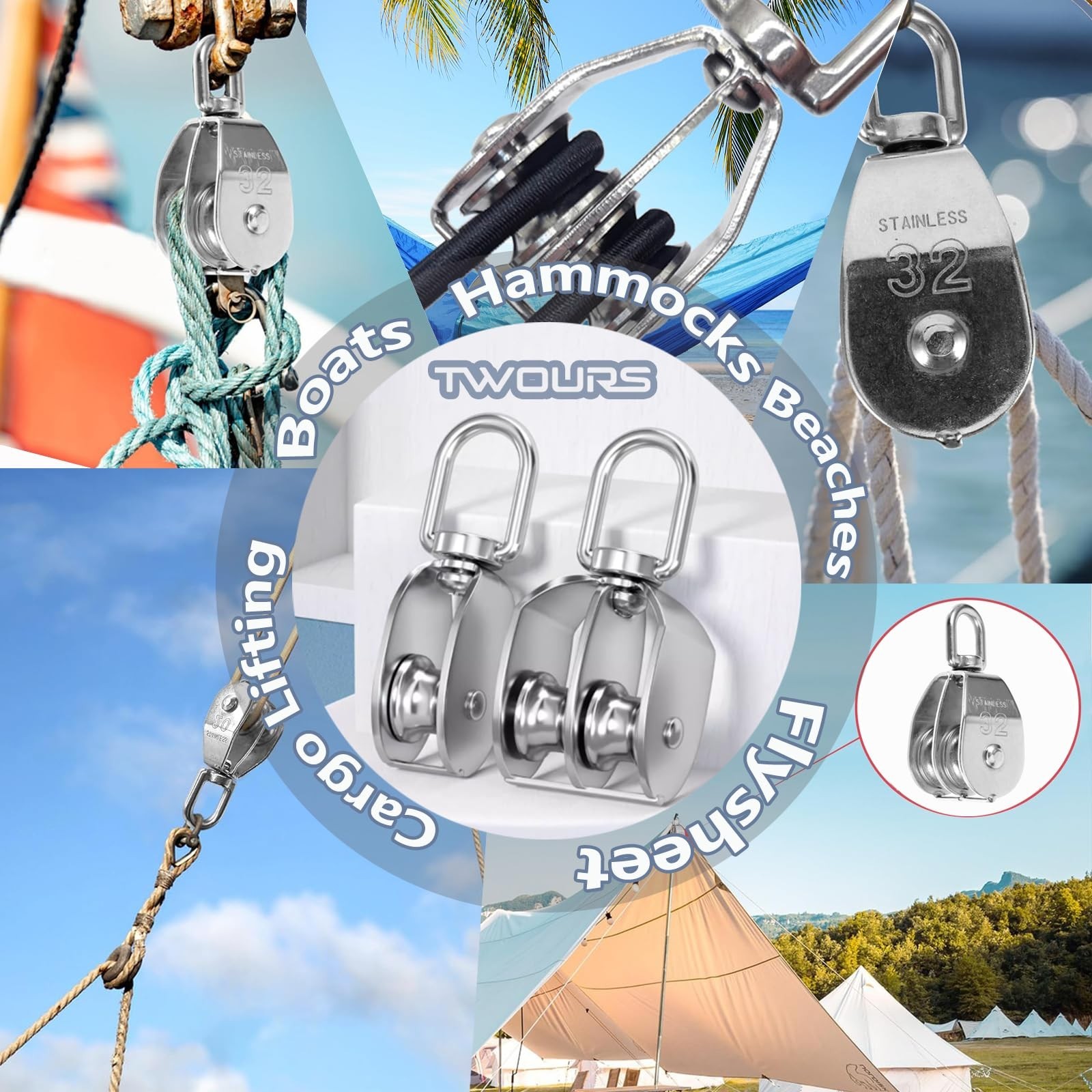 Pulley 304 Stainless Steel Single Pulley Block M20 Small Heavy Duty Swivel Be…
