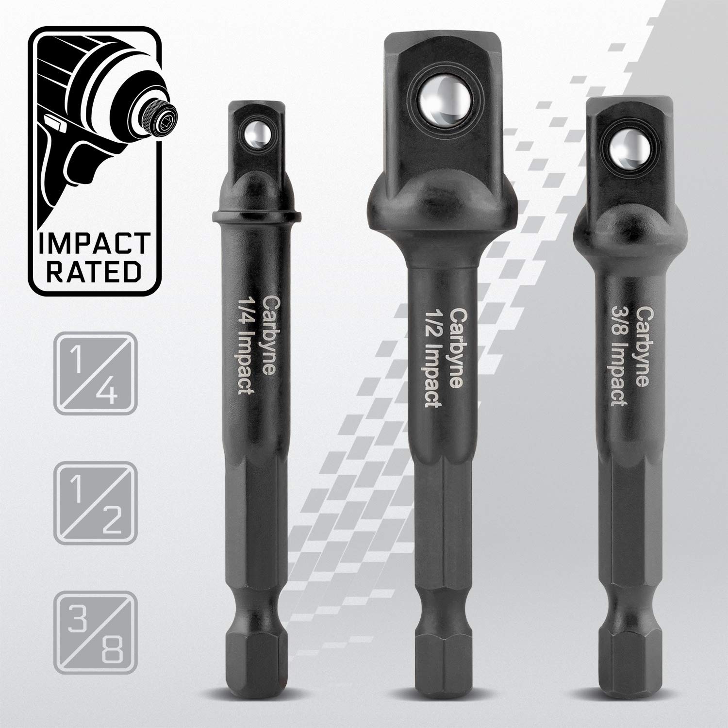 Impact Grade Socket Adapter Set 3 in Extension Bits 1/4 in 3 Piece Adapter Set