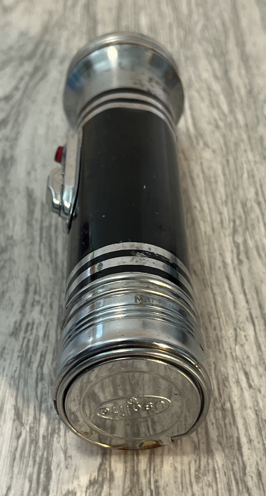 Vintage USALITE Flash Light Silver Black 6.75″ with Batteries 1960’s