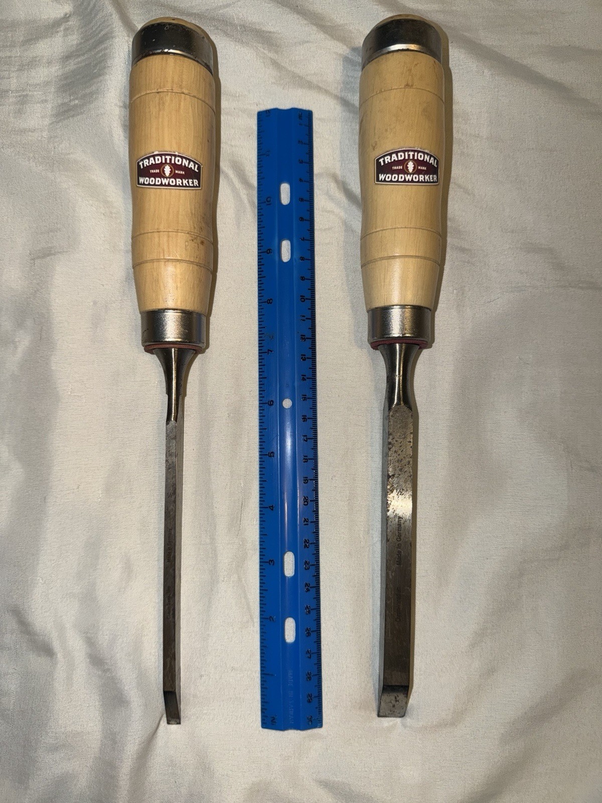 Traditional Woodworker Trademark Chisels Set Of 2. 1/2” And 1/4” Wooden Handle