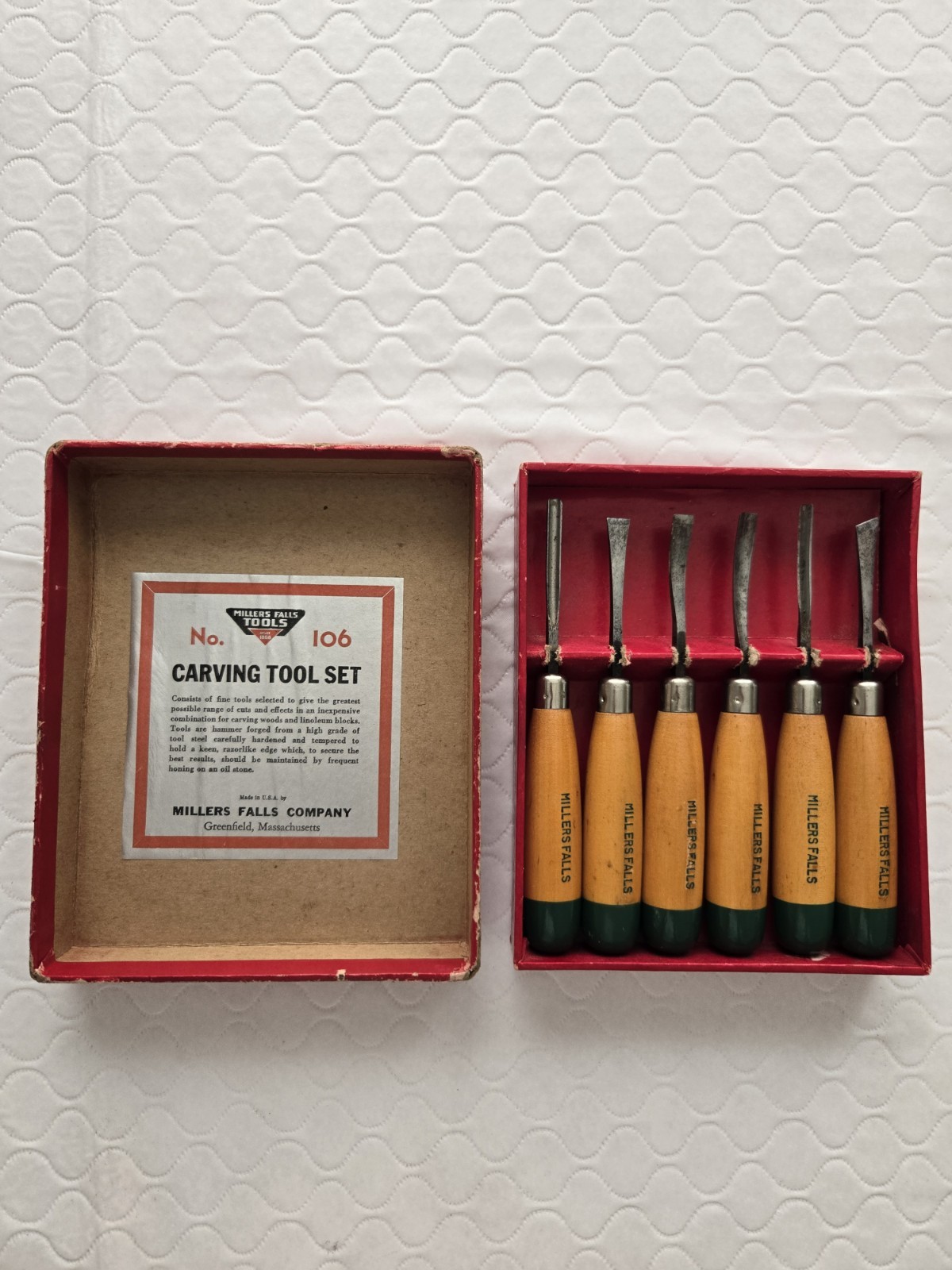 Vintage Millers Falls Carving Tool Set No. 106 in Box 6 Hand Carving Tools