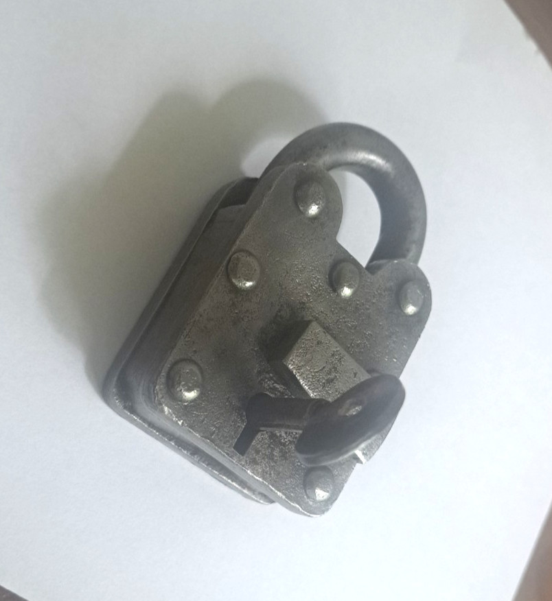 Antique Six Lever Large Steel Lock In working Condition with Key 3 1/2″ x 2 1/8″