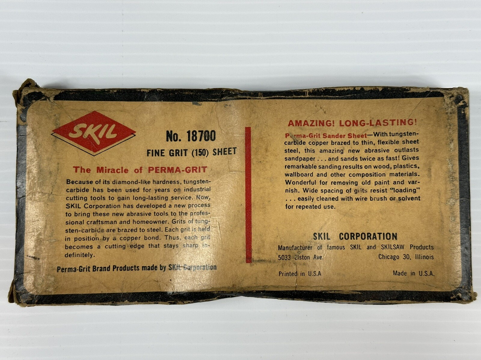 Vintage Skil Brand Perma Grit Tungsten Carbide No 18700 Fine Grit 150 Sandpaper