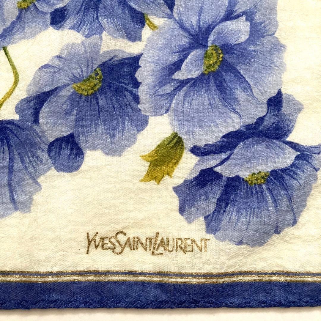 Yves Saint Laurent Floral Handkerchief 46cm x 46cm Blue Off-White Used