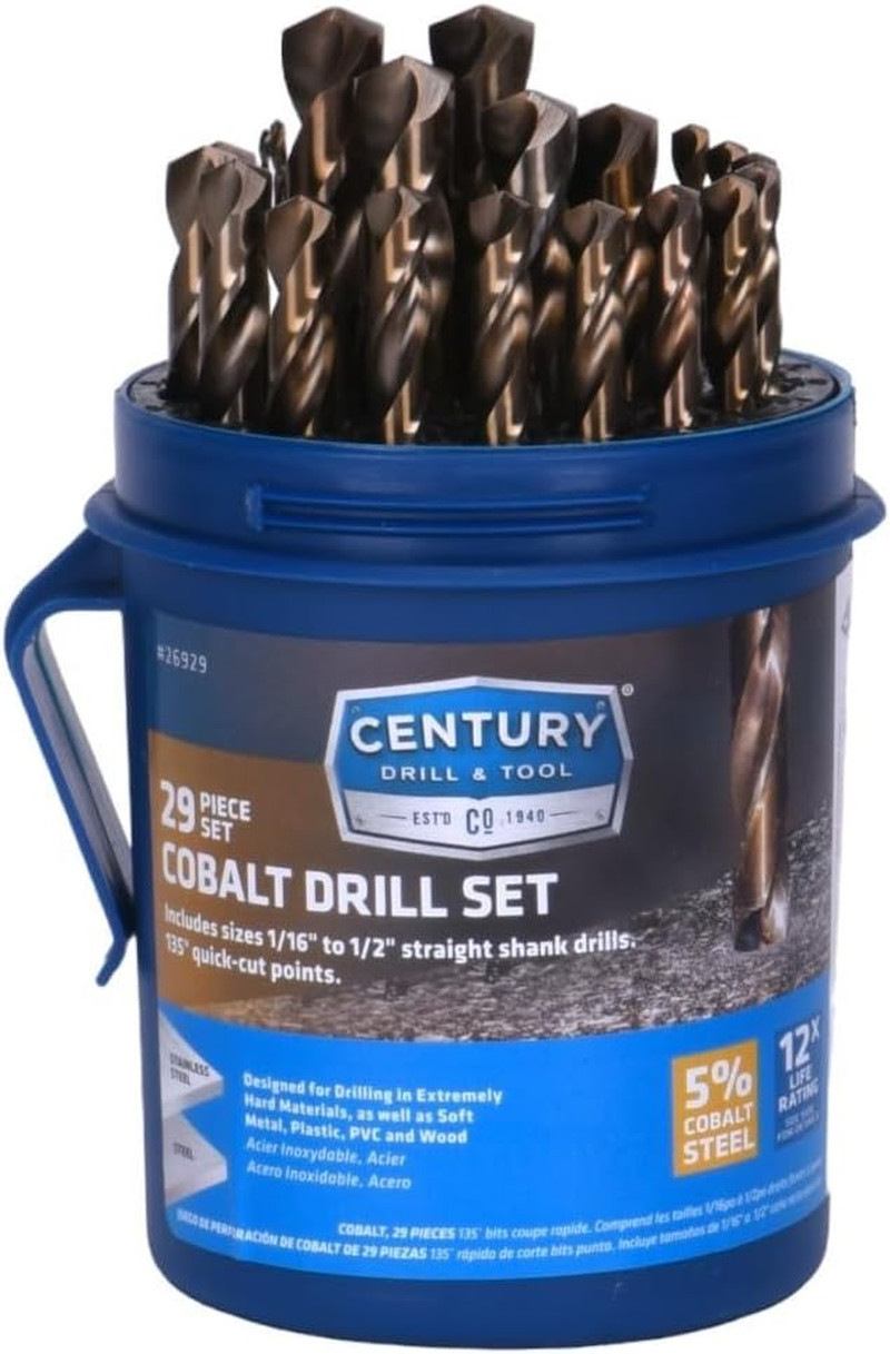 Drill Bit Set 26929 29 Piece Cobalt 1/16 to 1/2, 135 Degree Quick-Cut, M35 St