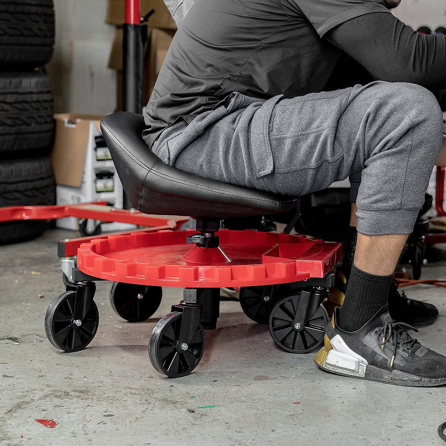 Monster Rolling Padded Mechanic Stool Seat Garage Shop Roller Work Chair with Wh