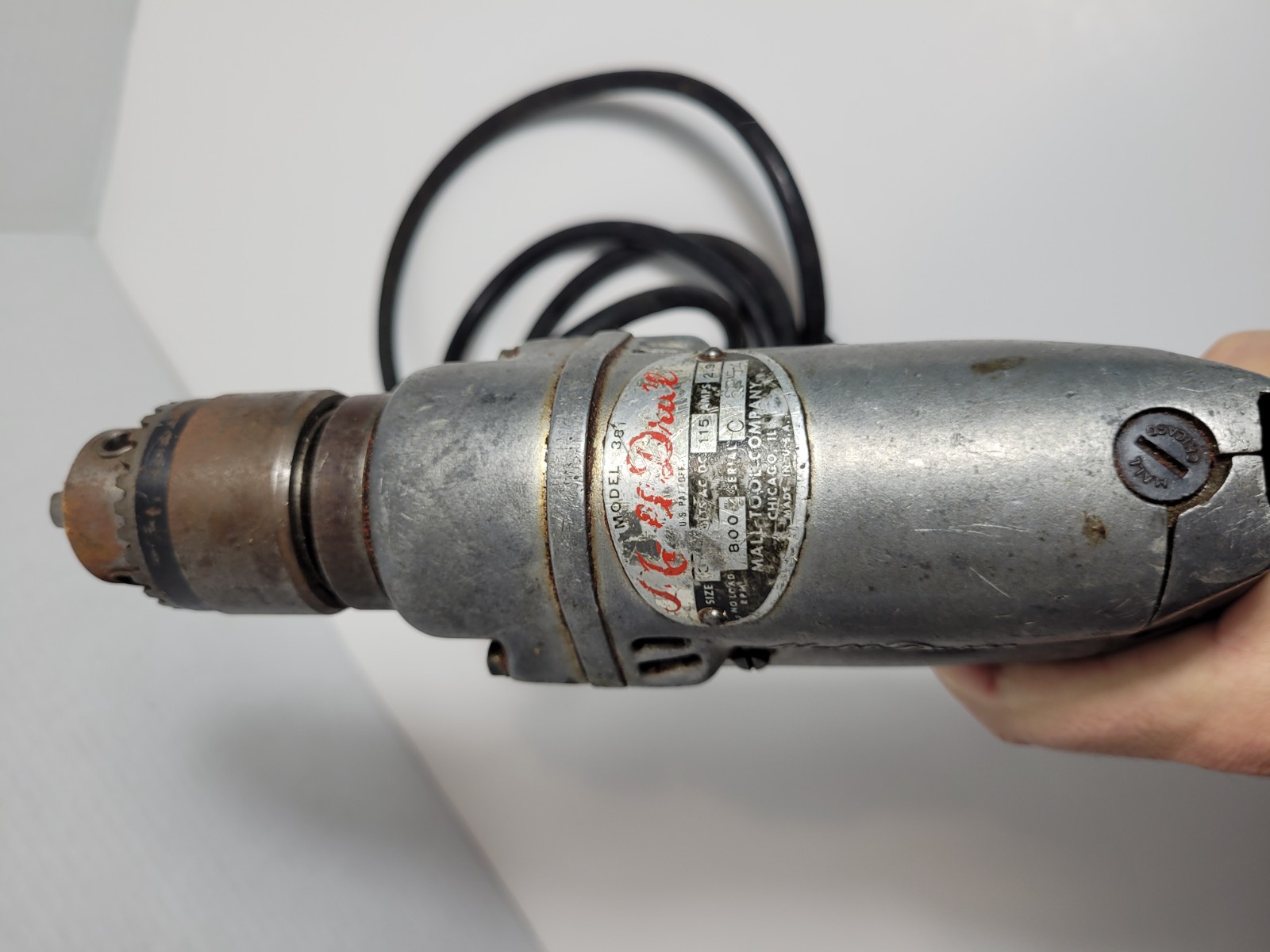 Vintage Mall Drill Model 381 3/8” w/ Chuck Key Vintage Tested