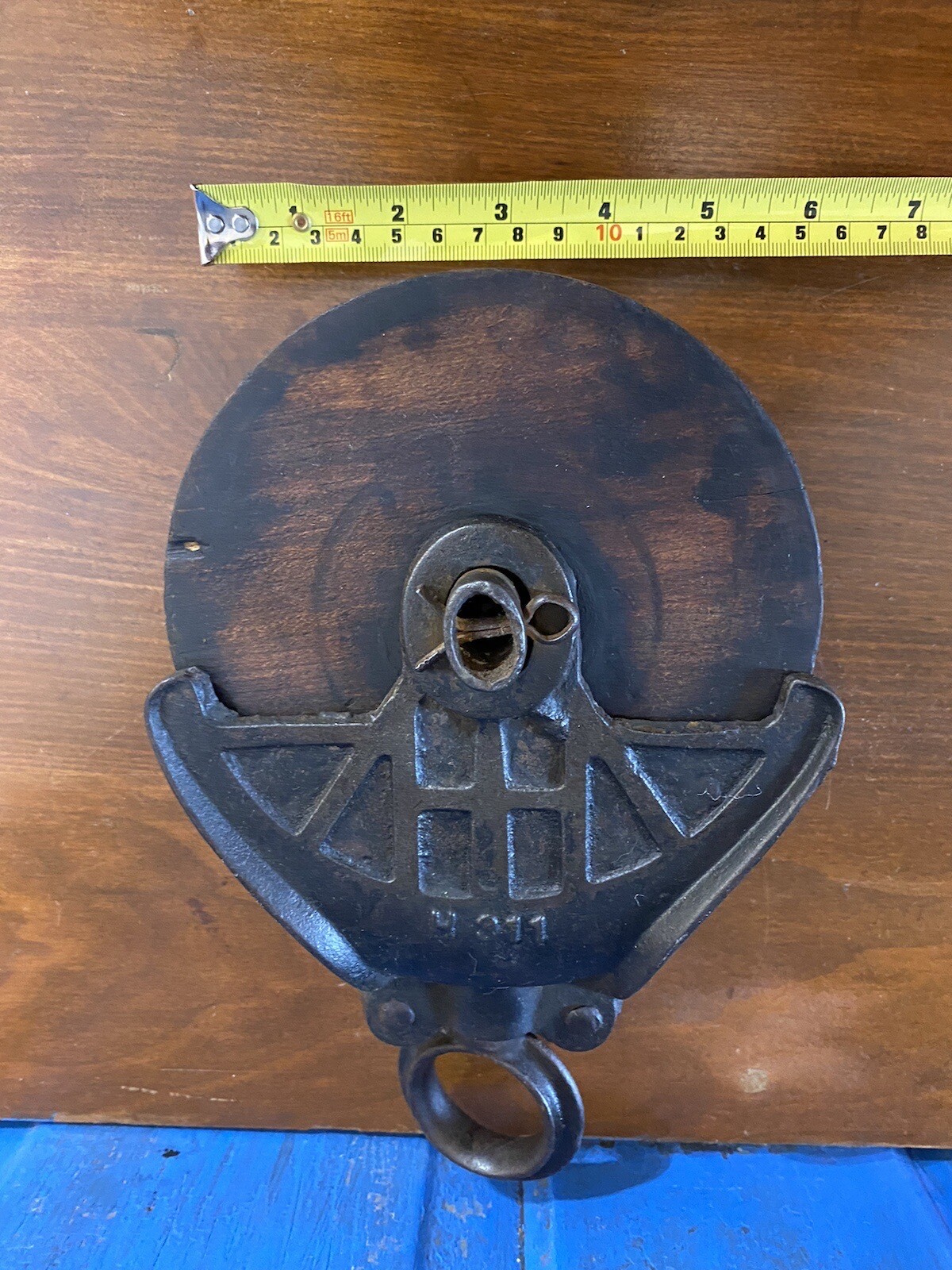 Pulley Meyers Antique OK H310 H311 Wood Pulley Metal Housing