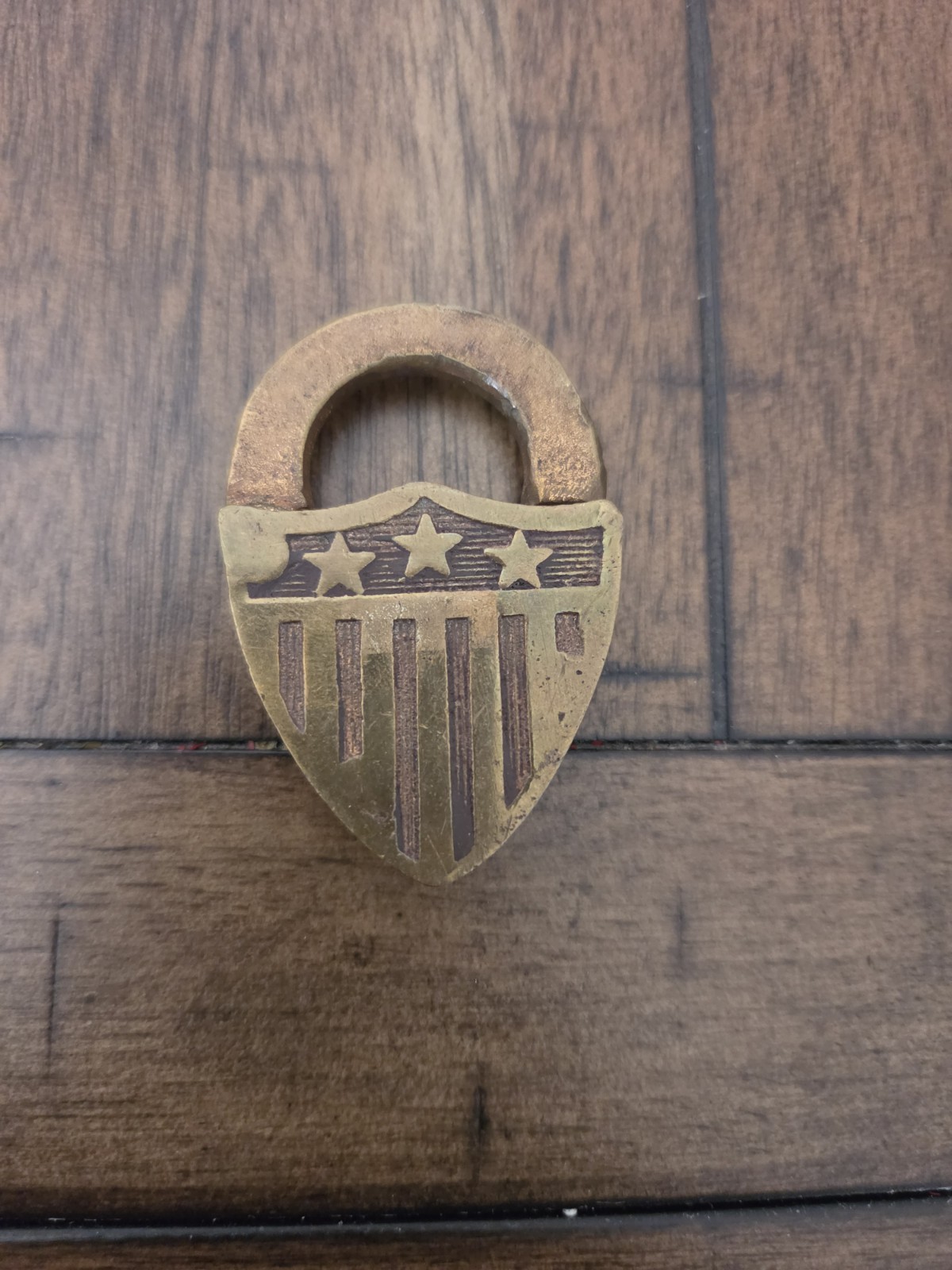 Antique Brass 3 Stars & Shield Warded Padlock 2 1/4″ x 1 1/2″