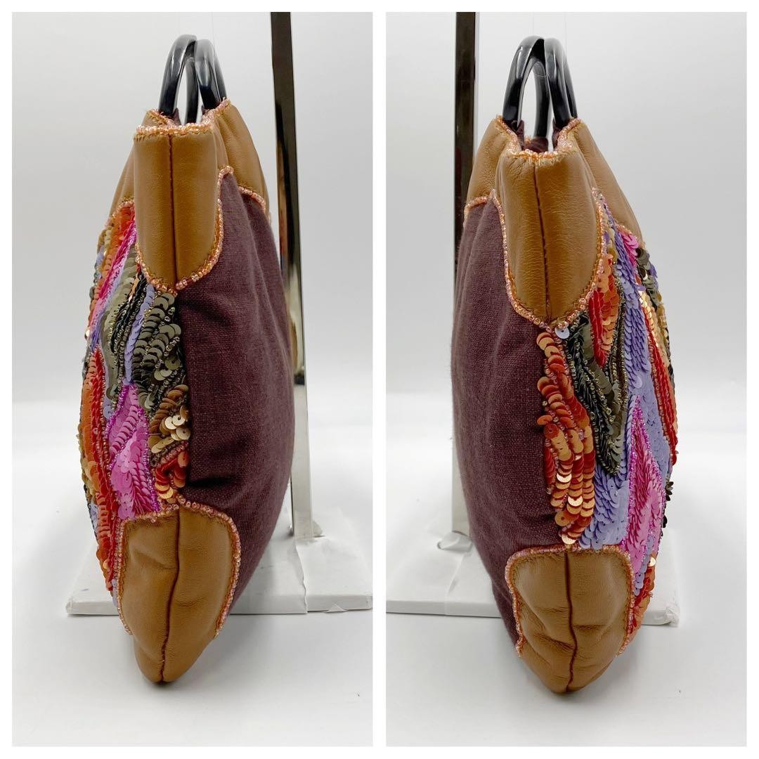 JAMIN PUECH Beaded Embroidery Handbag 20x33cm Canvas Unisex Used