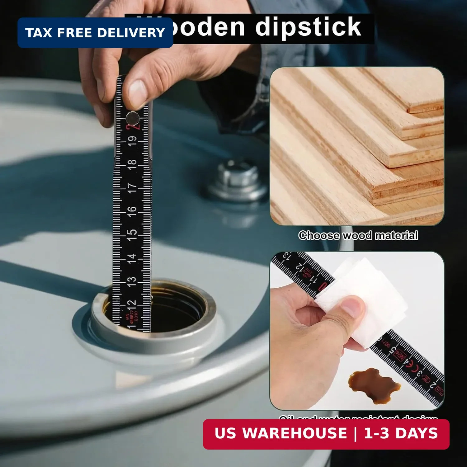 Oil Tank Measuring Stick, 10 Fold 78″ Solid Wood Folding Fuel Gauge Stick Ruler