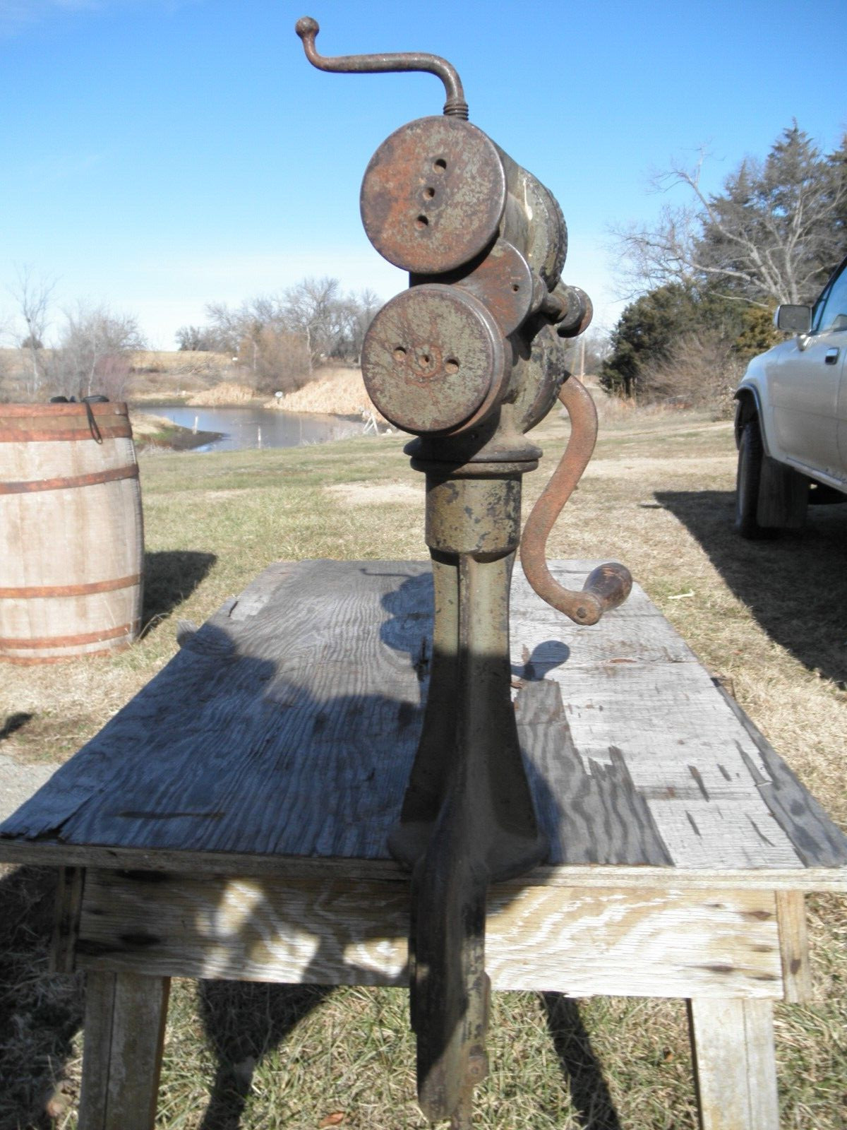 VINTAGE PECK STOW & WILCOX CO LARGE TIN TURNING MAKING MACHINE W STAND PAT 1867