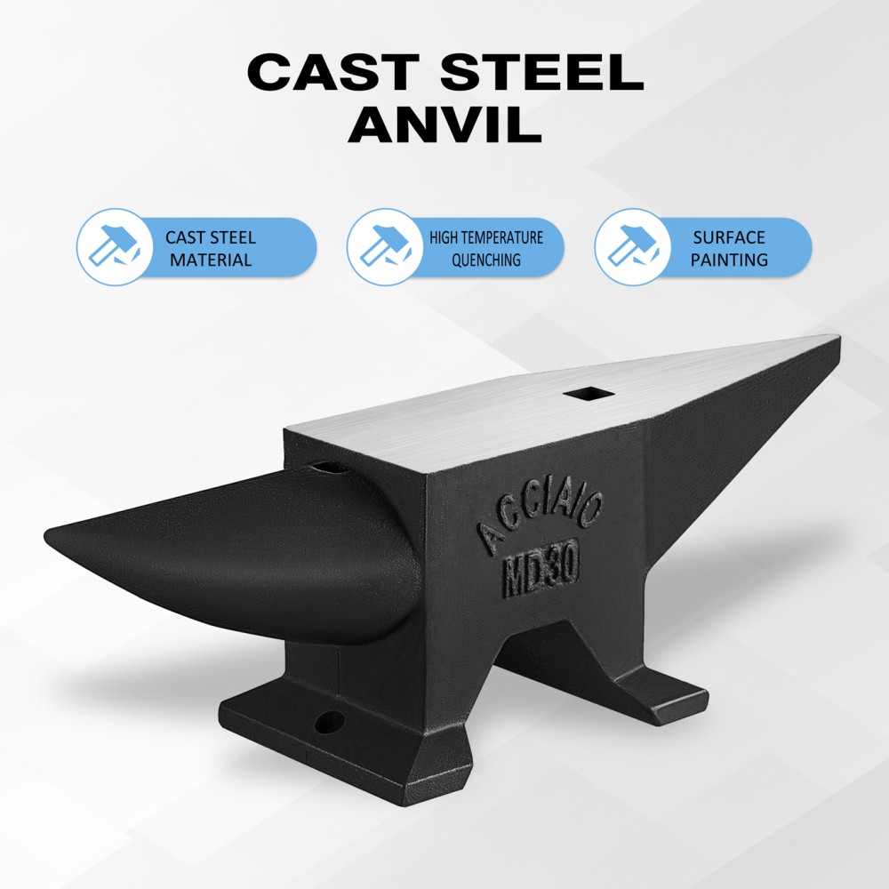 66 lb Cast Steel Blacksmith Anvil w/ Round & Square Hole, Hardie & Pritchel