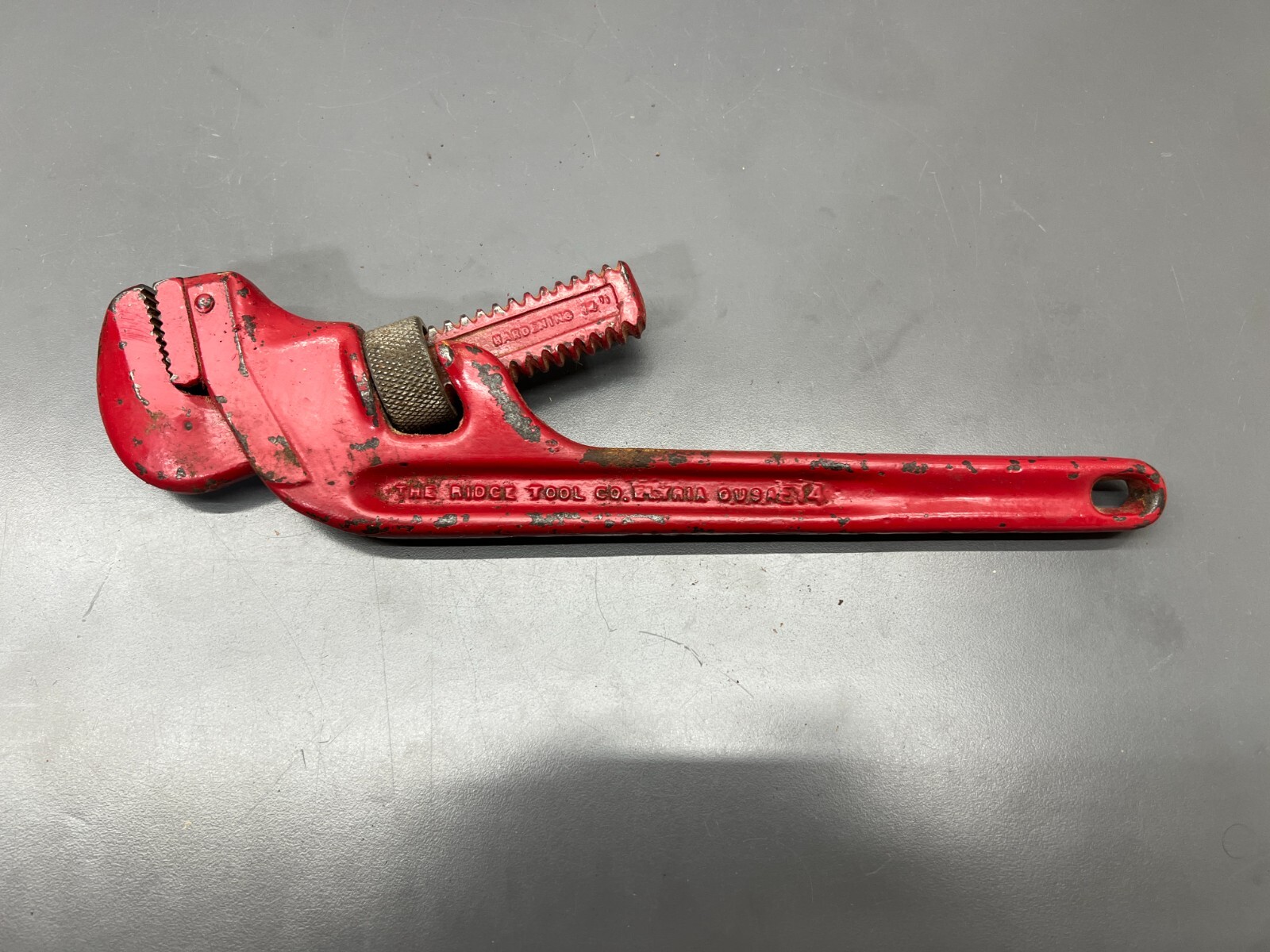 (j) VINTAGE RIDGID RIDGE E14 OFFSET HEAVY DUTY PIPE WRENCH ELYRIA PAT # – USA