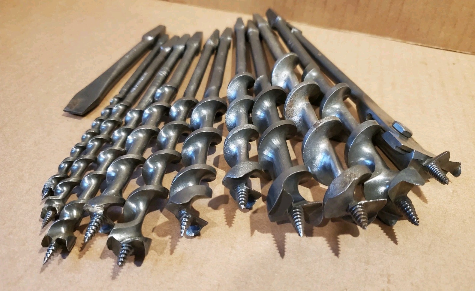 12 Vintage Bit Brace Hand Drill Bits,Auger bits,Adjustable, Old Carpenter Tools